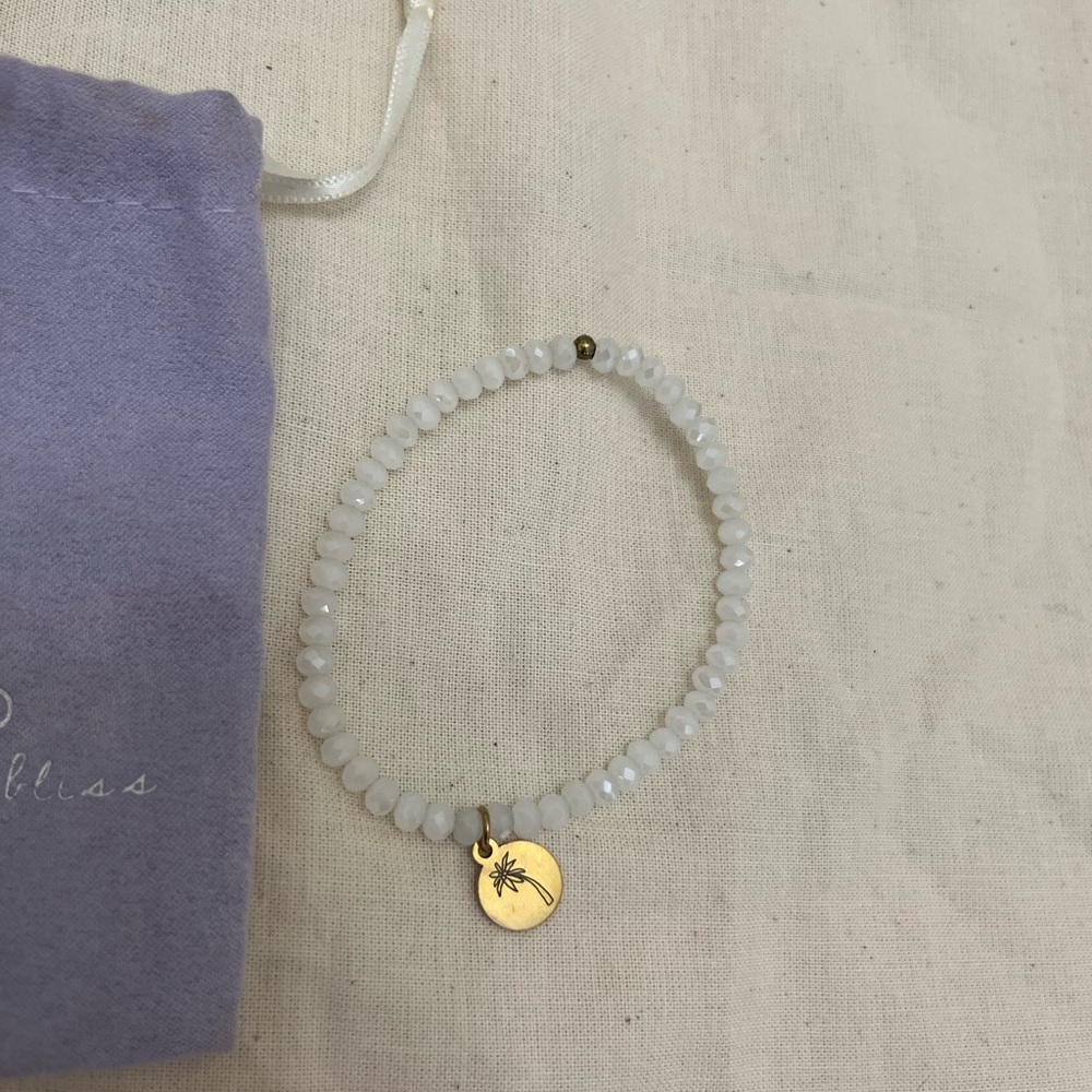FYB White Beaded Bracelet with Gold Charm